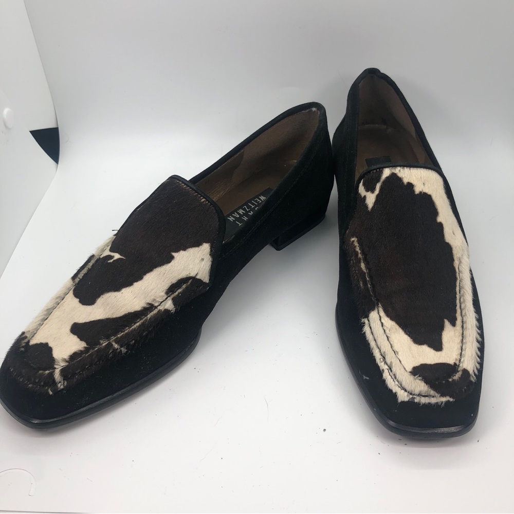 EUC Stuart Weitzman black Cow Print Loafers Black